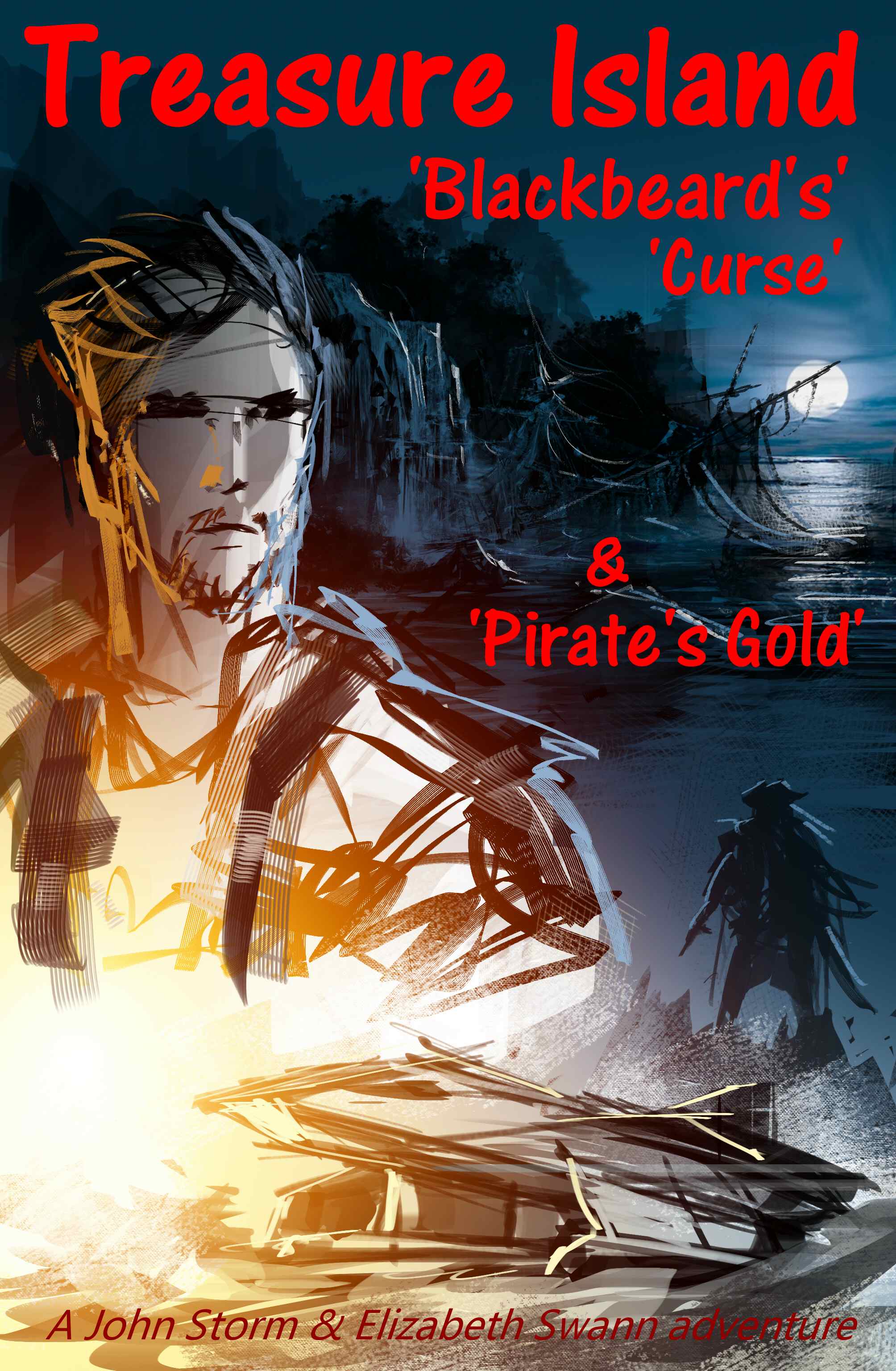 Draft artwork, featuring John Storm and the Elizabeth Swann, in the search for Blackbeard's pirate gold