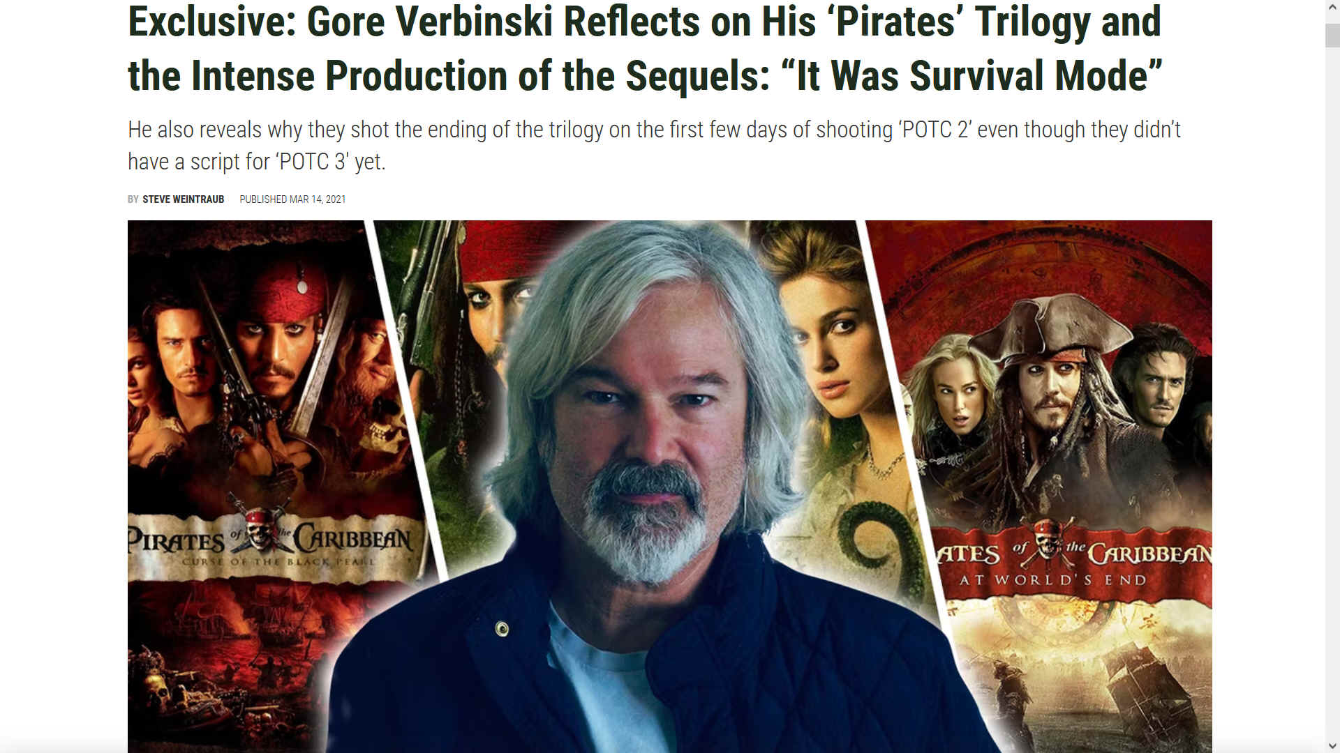 Gore Verbinski, director, Pirates of the Caribbean