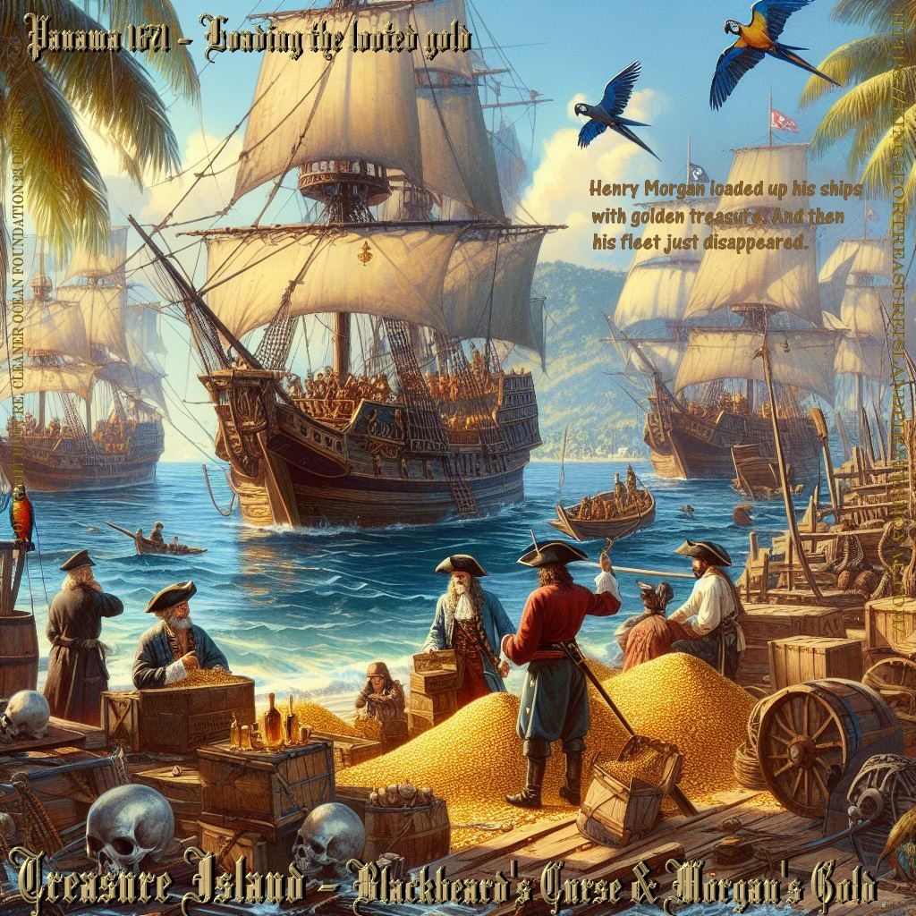 Captain Henry Morgan sacked Panama in 1671, taking the Aztec gold stolen by the Spanish , to a secret destination, to avoid paying the British their percentage as a privateer
