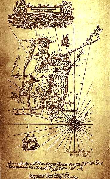 Map of Skeleton Island showing where the treasure is buried